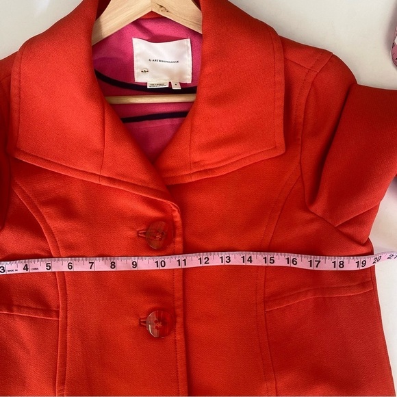 Anthropologie || Wellesley Pleated Peacoat Coat Orange Medium - Picture 5 of 8